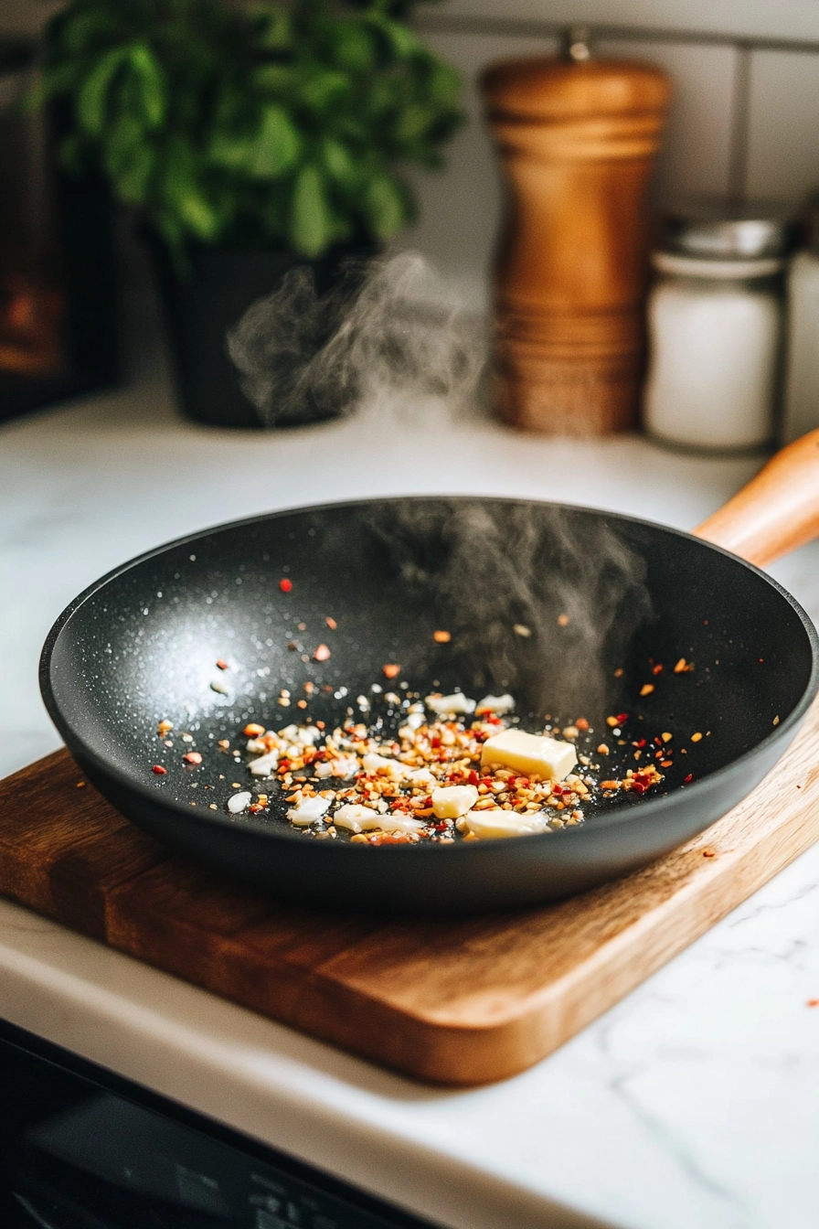 minced garlic and chili flakes; sauté until fragrant