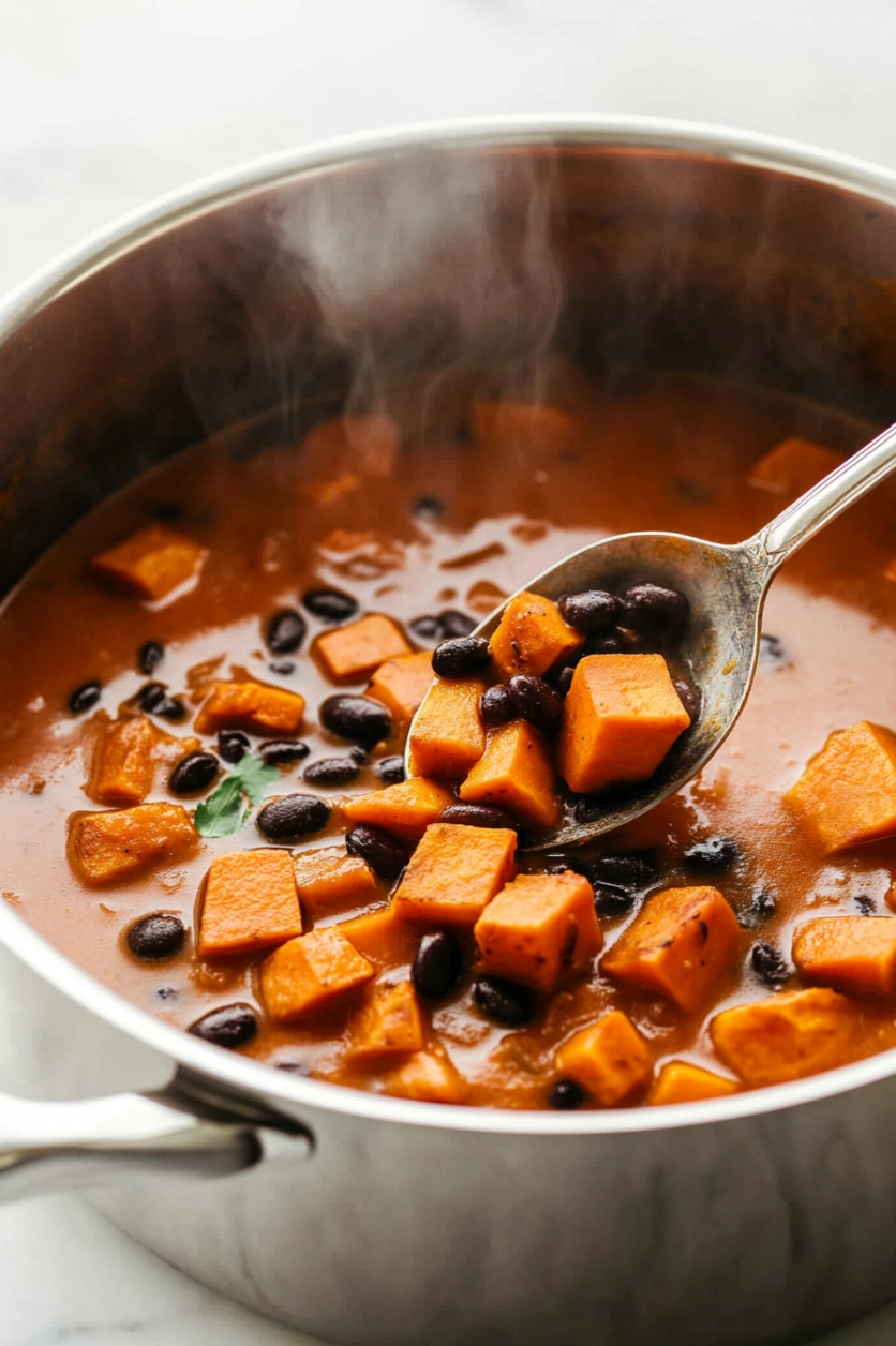 Add the roasted sweet potatoes and rinsed black beans