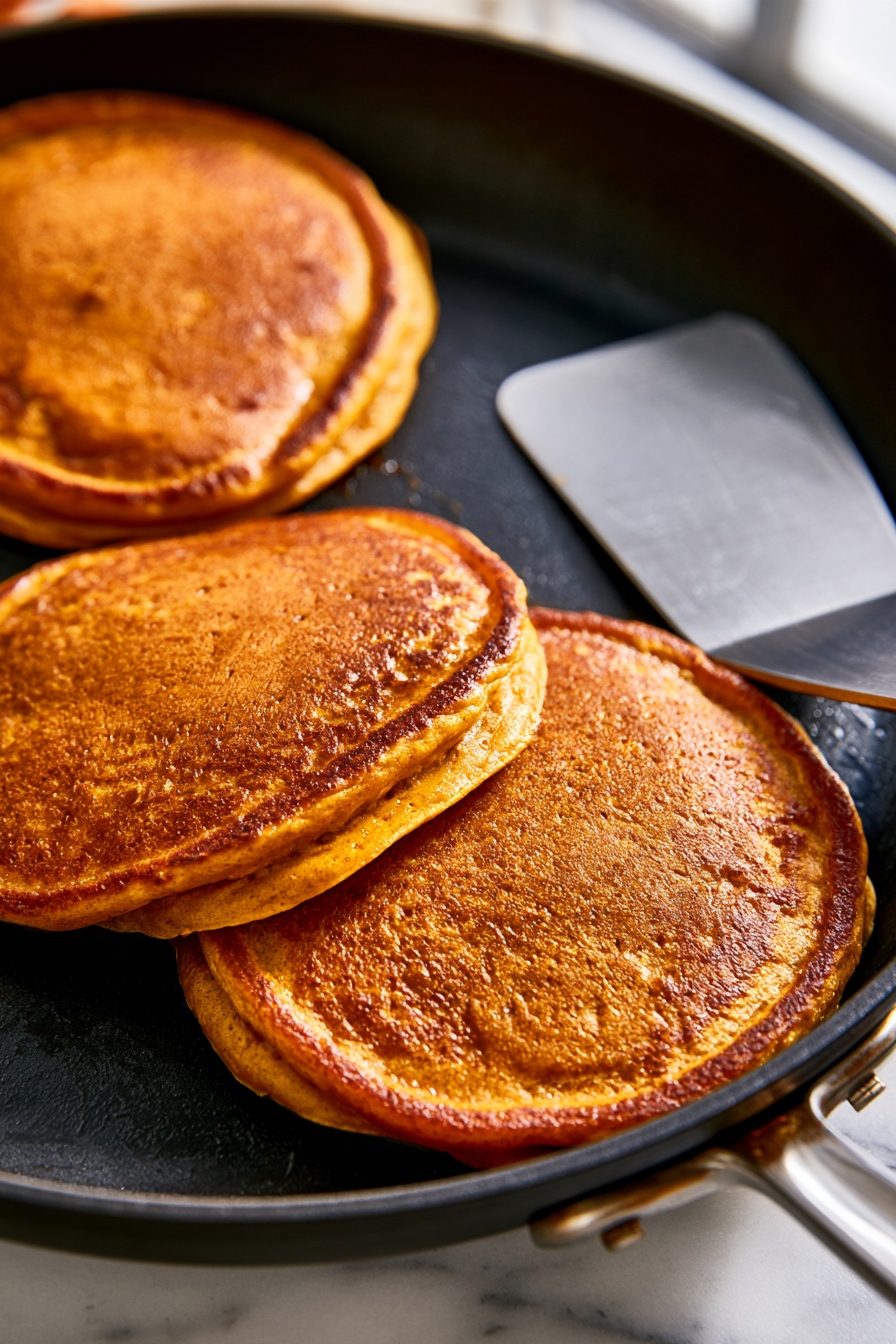 Flip the pancakes carefully with a spatula and cook for another 2–3 minutes