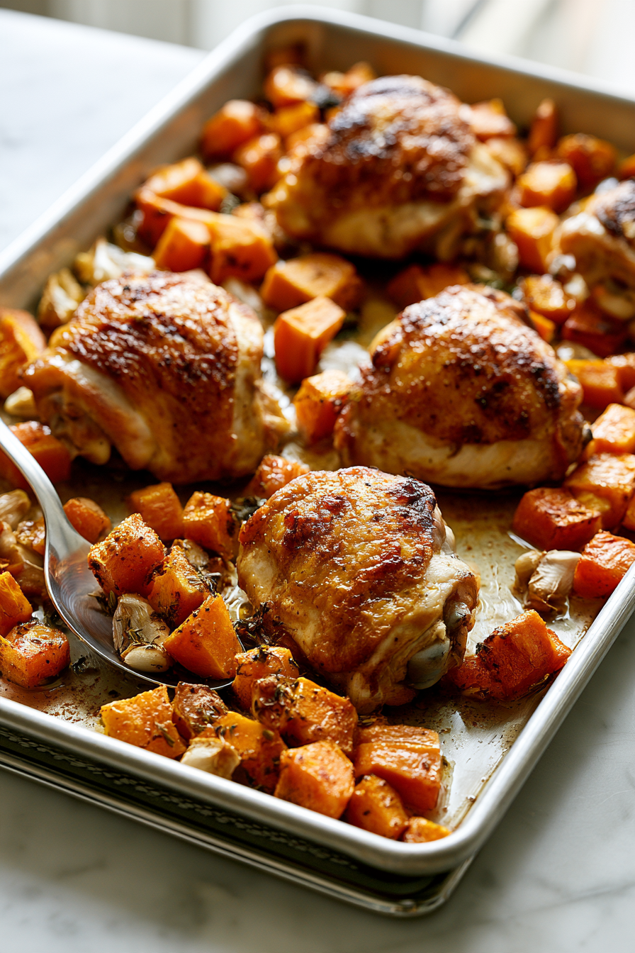 Let the chicken rest for a few minutes on the pan, allowing juices to redistribute and the skin to crisp up a little more
