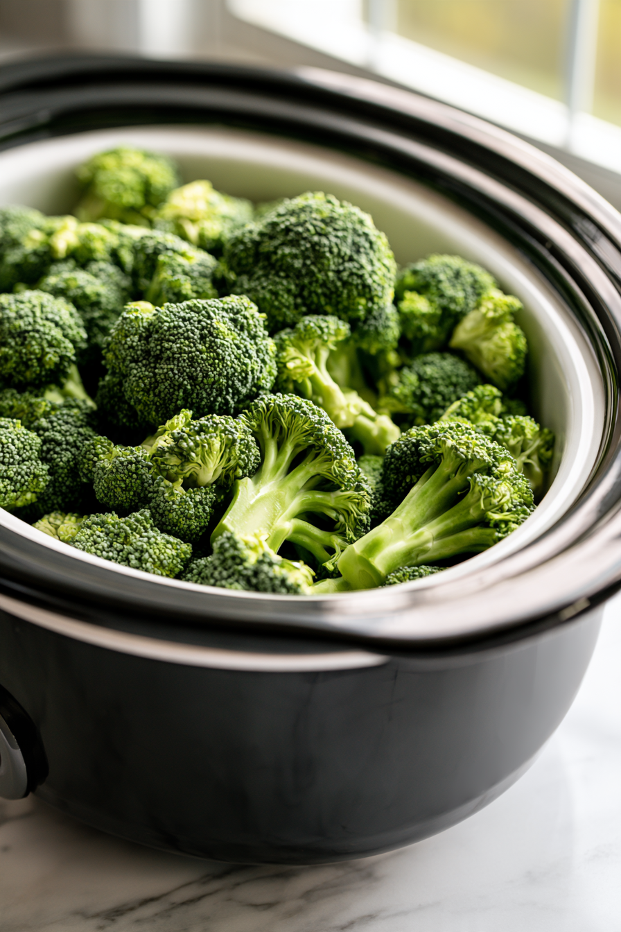 Place the broccoli florets into the slow cooker