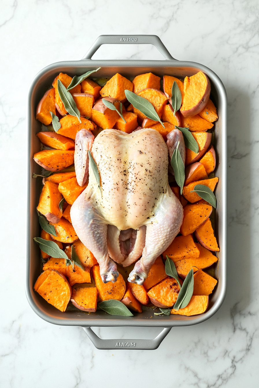 Roasted Chicken with Sweet Potatoes and Sage Butter Recipe