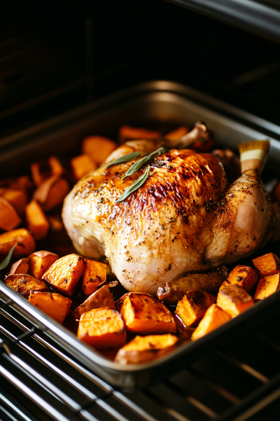 Roasted Chicken with Sweet Potatoes and Sage Butter Recipe