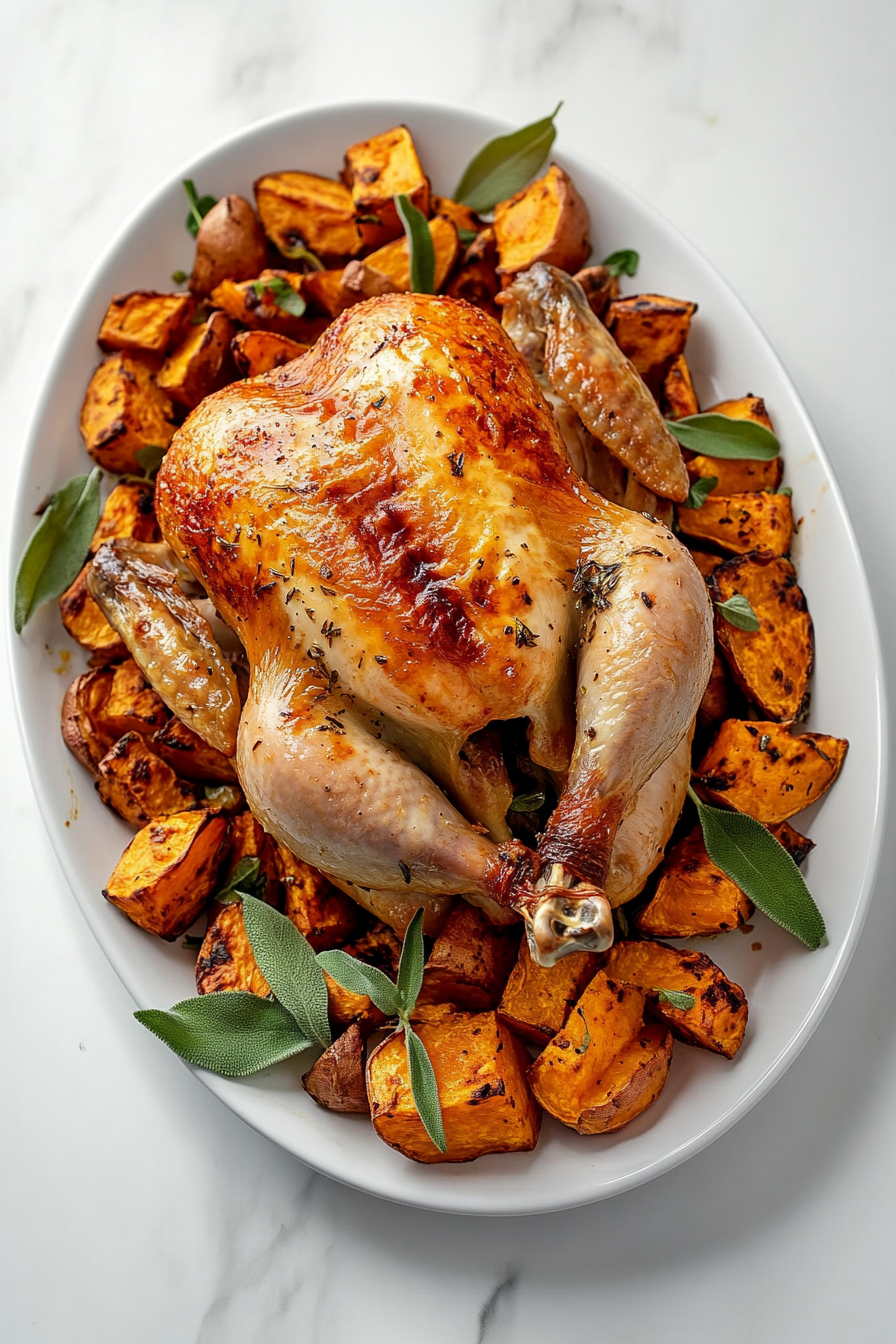 Roasted Chicken with Sweet Potatoes and Sage Butter Recipe