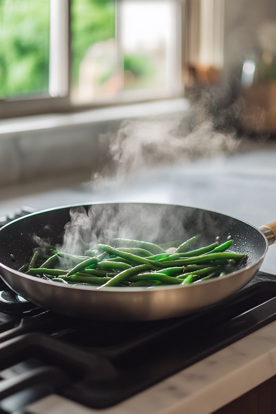Add the green beans to the skillet