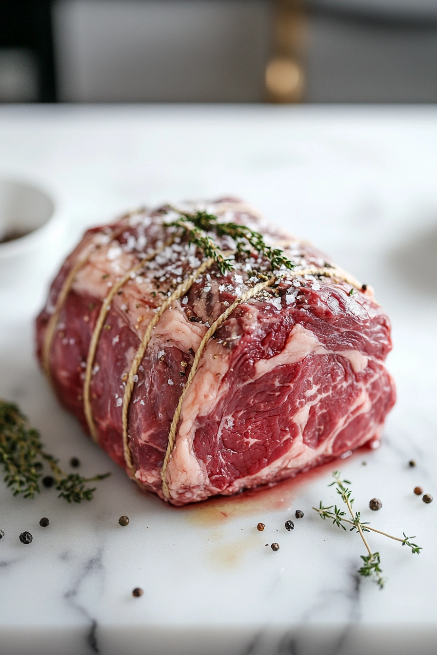 Pat the beef roast dry with paper towels