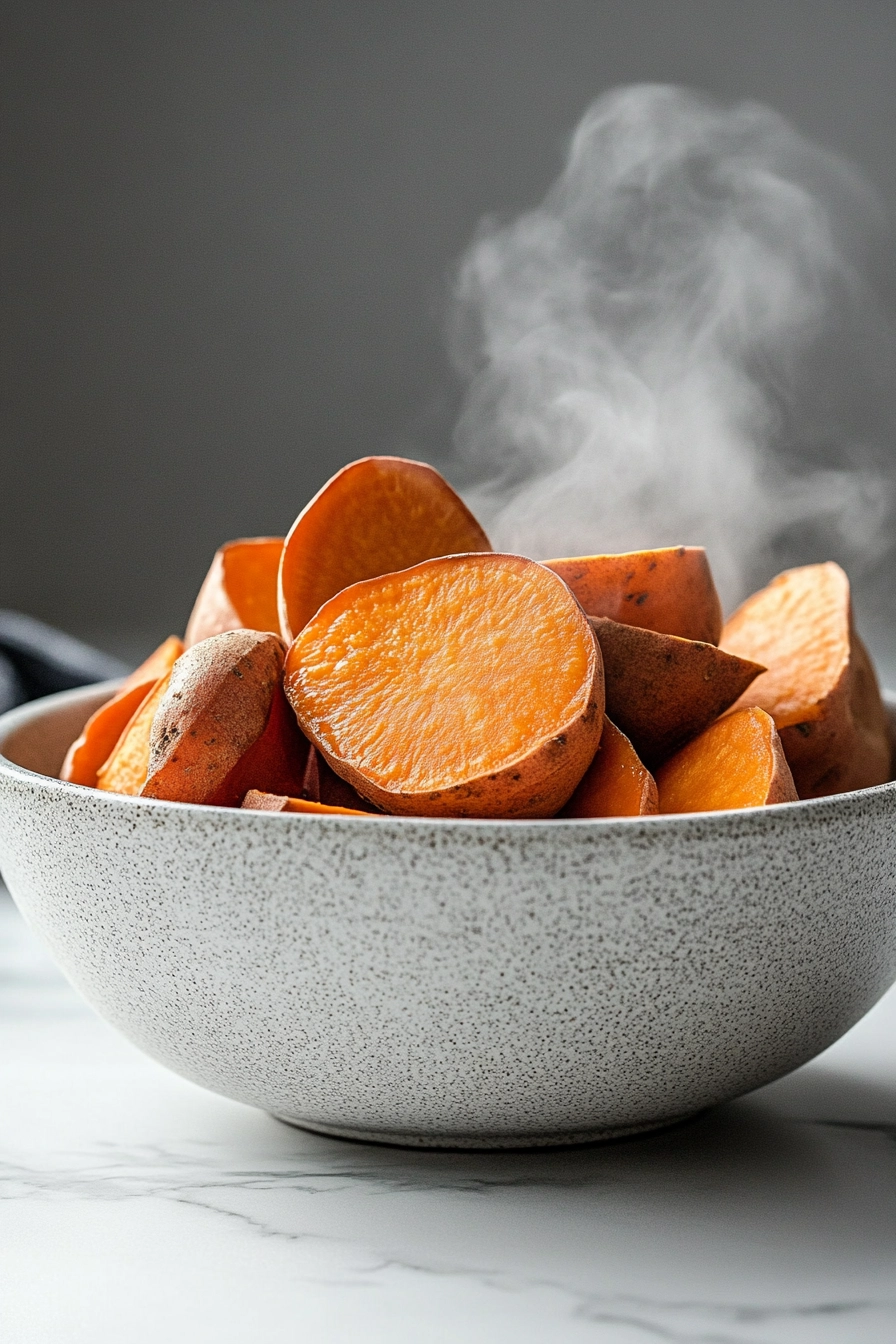 Place the peeled and chopped sweet potatoes