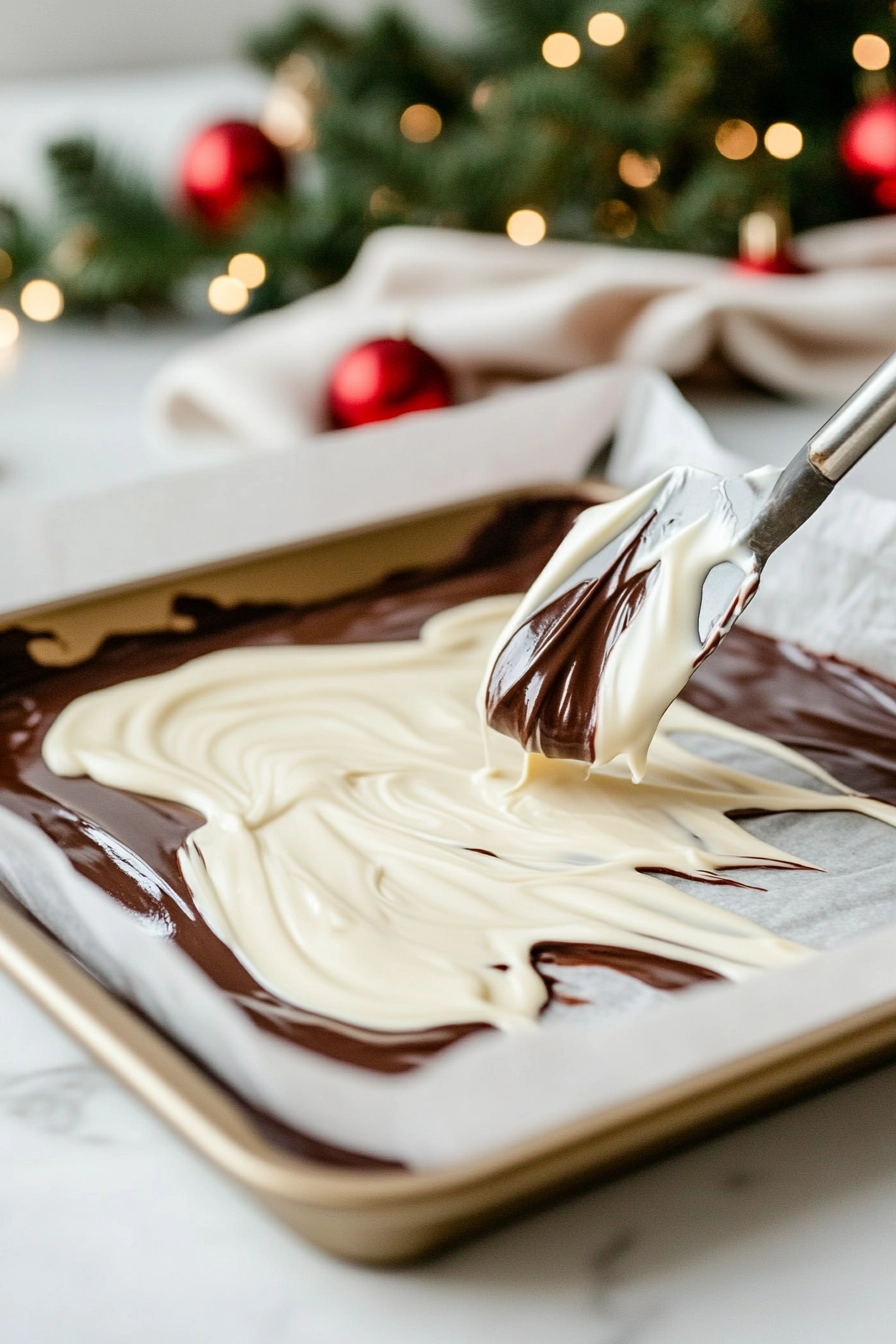 Pour the melted white chocolate