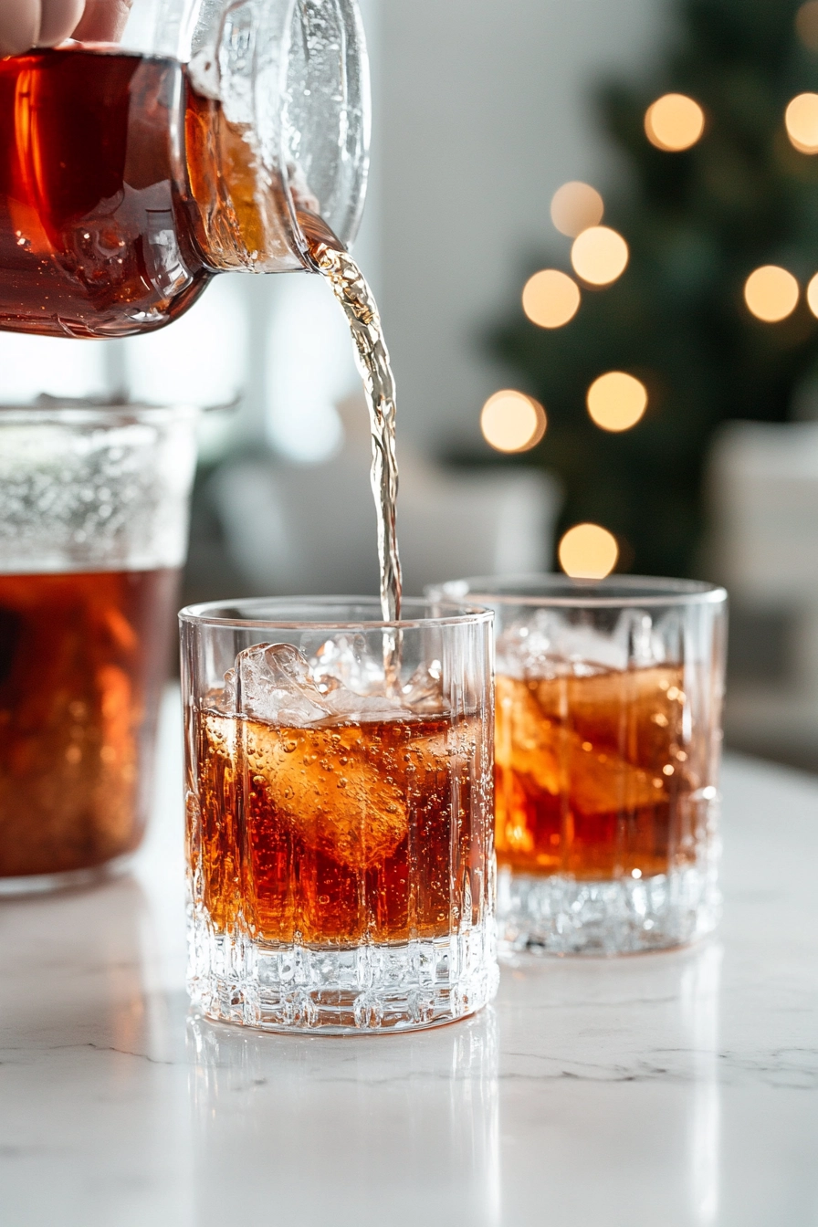 Pour the warm punch into glasses