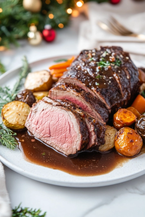 Slice the rested roast against