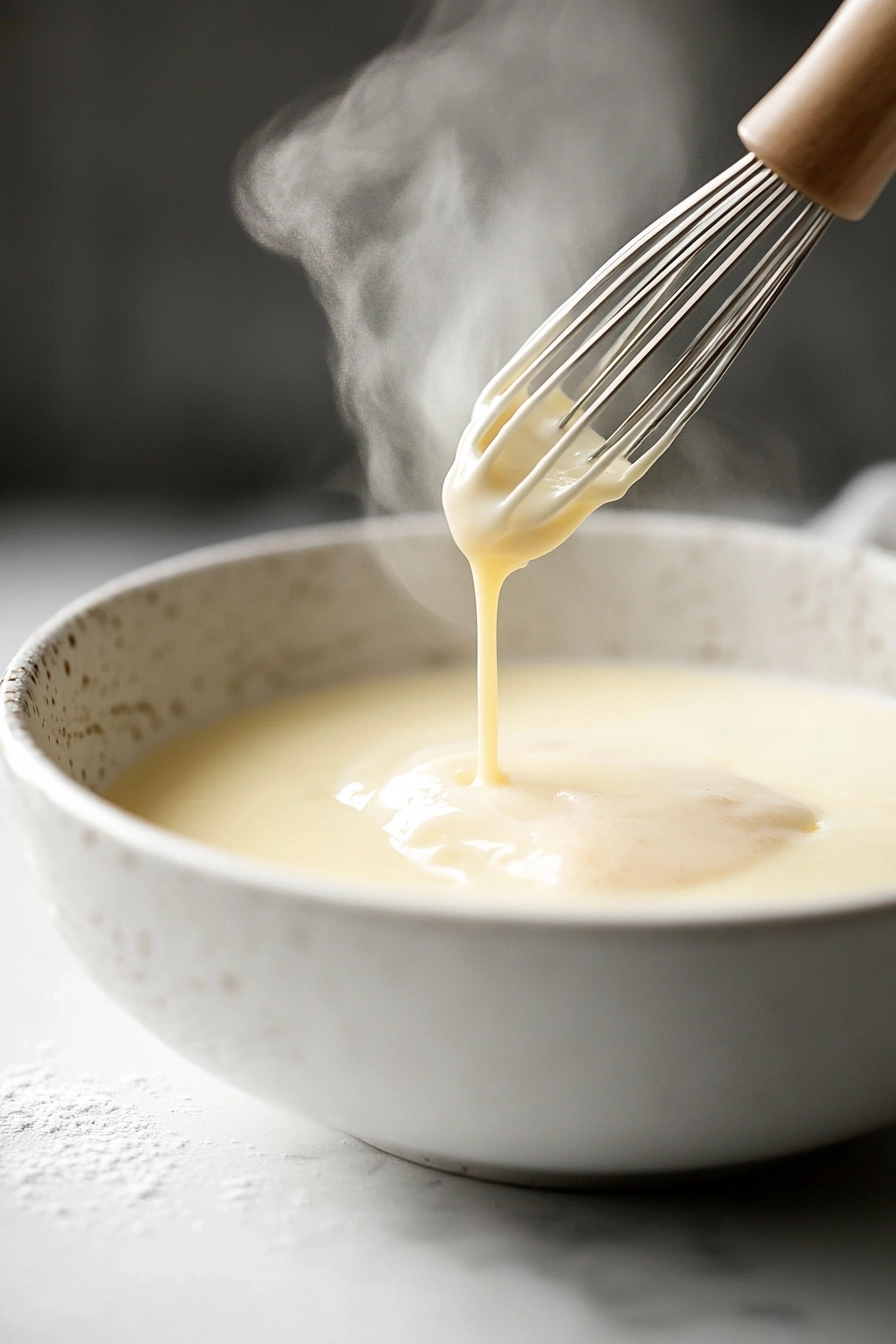 Slowly pour a ladle of the hot milk