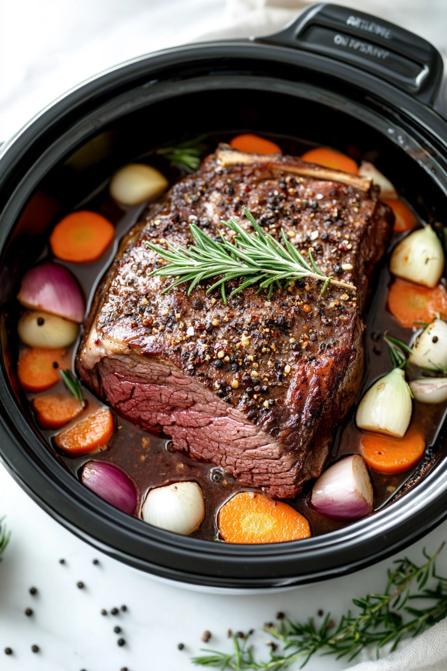 Transfer the seared roast to the slow cooker