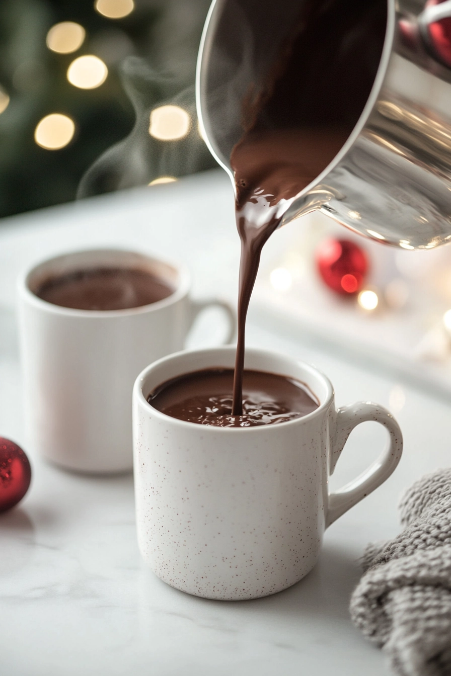 hot chocolate into mugs