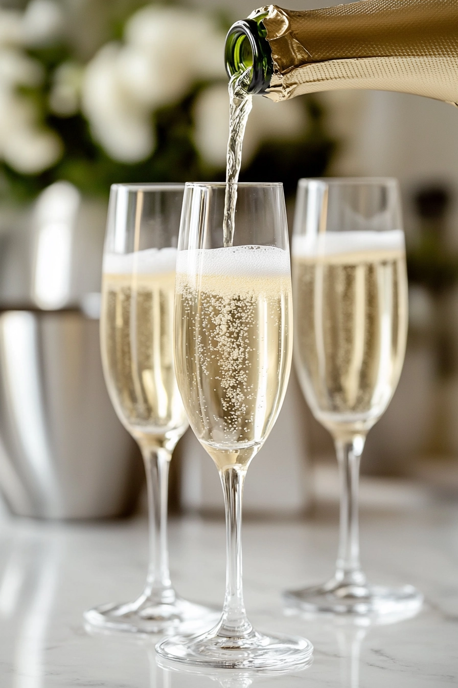 pour the chilled champagne over the liqueur