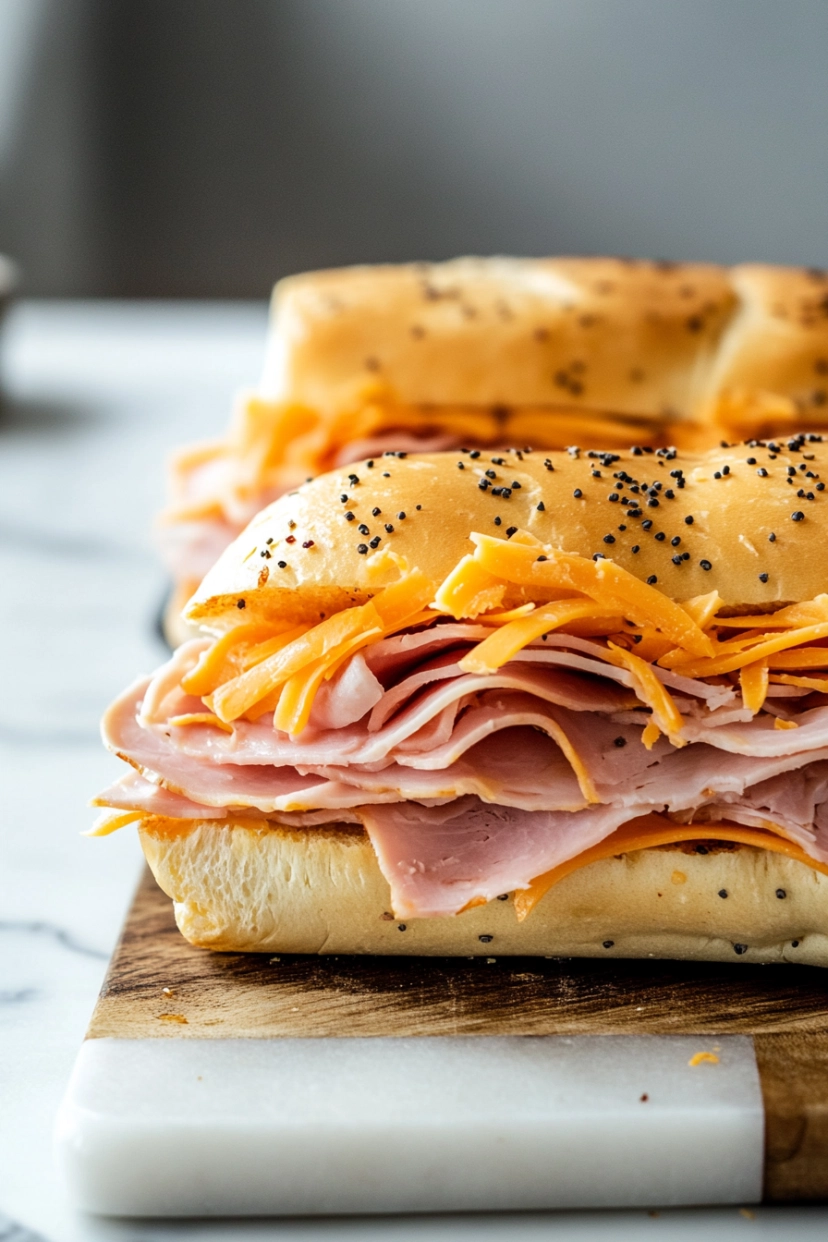 Place two folded slices of ham on each roll