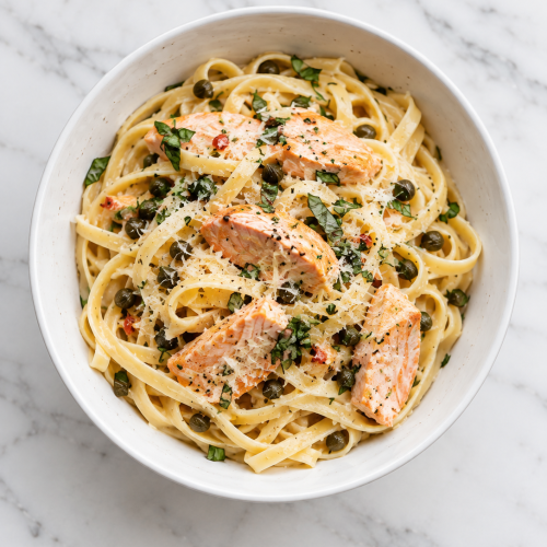 Lemon Garlic Salmon Pasta Recipe